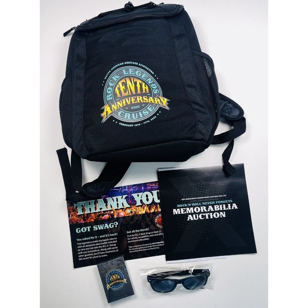 Rock Legends Tenth Anniversary Cruise Insulated BACKPACK Deck Cards Sunglasses +